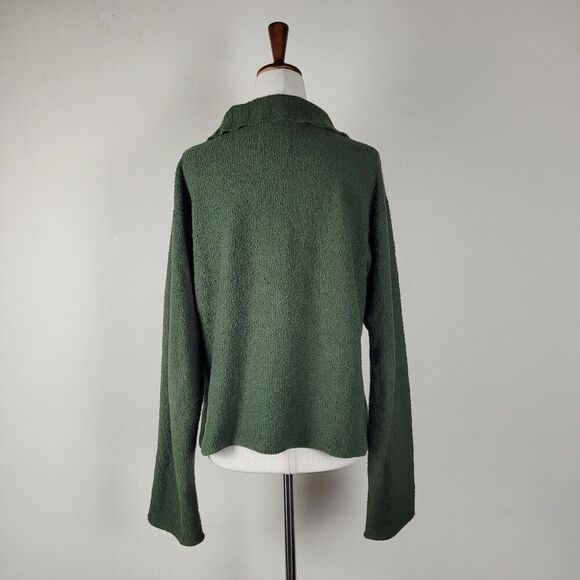 Flax Sweater Womens Small Medium Green Pima Boucle Cotton Cardigan - Picture 3 of 8